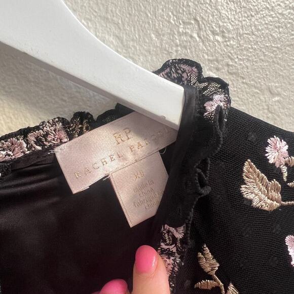 EUC Rachel Parcell Black Floral Embroidered Tiered Mesh Dress - Picture 5 of 5